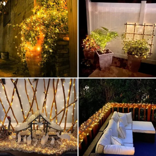 Instalatie cu incarcare solara ALB CALD 100 led 10 metri