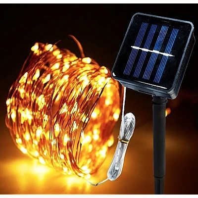 Instalatie cu incarcare solara ALB CALD 100 led 10 metri
